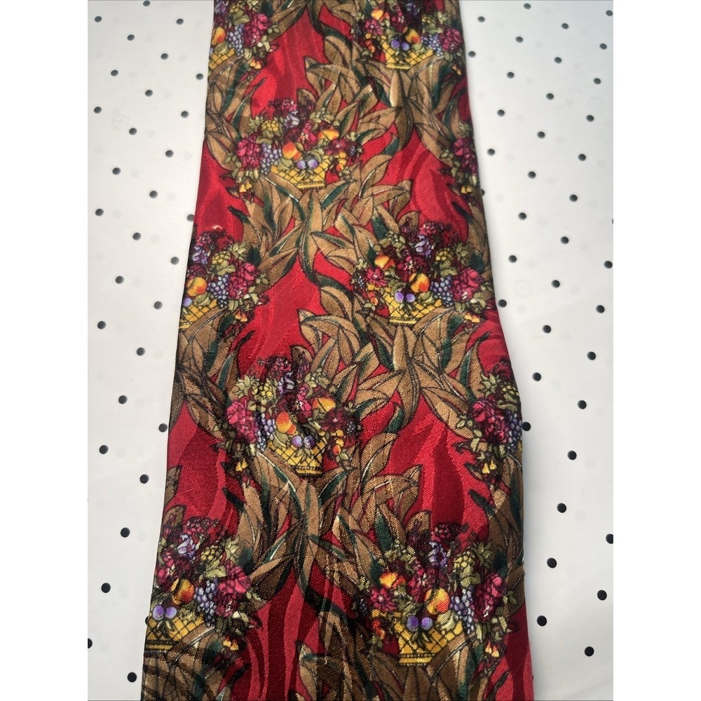 Vintage Christian Dior Monsieur Red Floral Botanical Silk Necktie USA - Picture 3 of 7